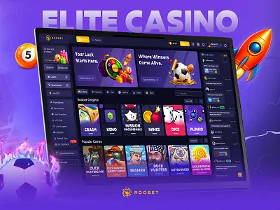 Elite Casino – Modern Gaming UI Design betting casino app casino dashboard casino platfrom casino ui casino website gambling ui gaming dashboard gaming interface gaming layout interface landing page live casino mobile app online casino slot game social app ui design user experience website design