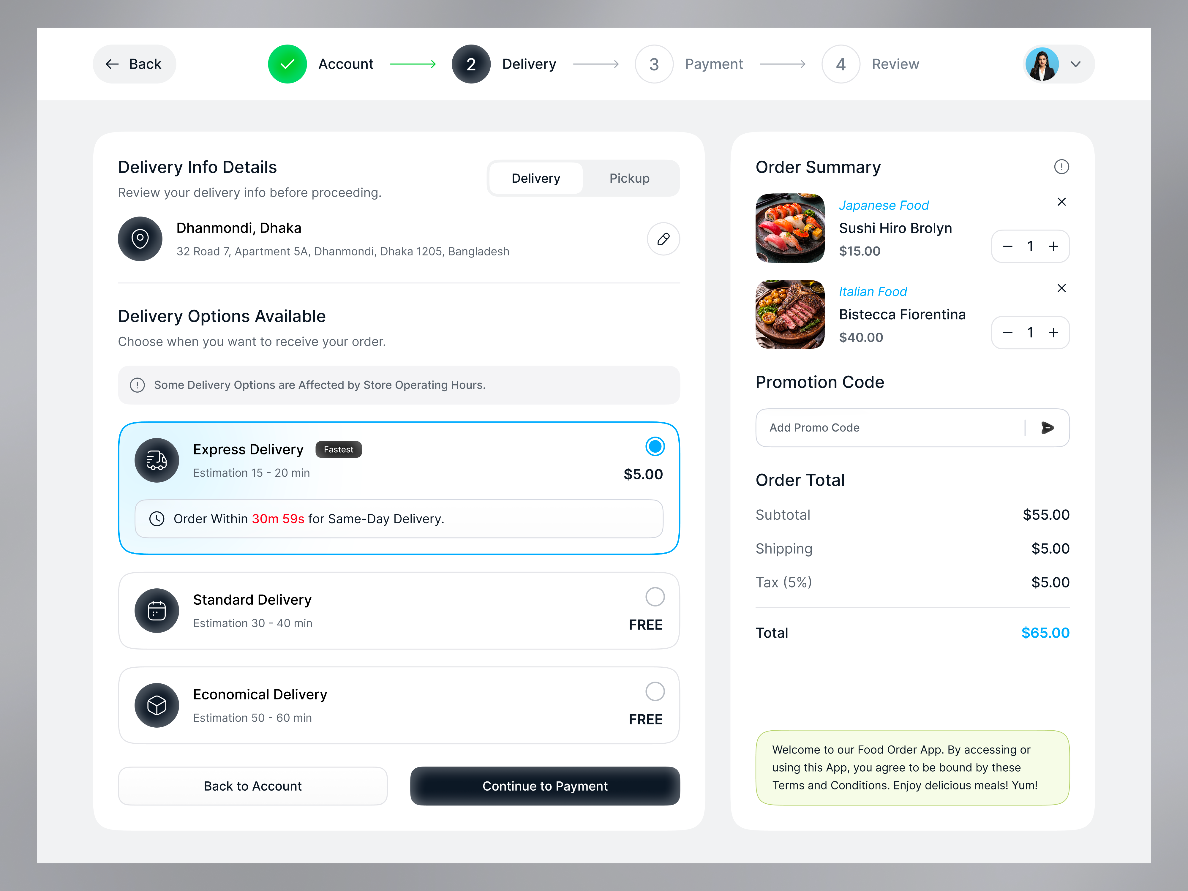 Checkout Page - Food Delivery Dashboard b2c app cart design checkout page clean design dashboard ui delivery app design system ecommerce ui food delivery interaction design mobile ui modern ui order summary payment flow product design responsive design ui design user experience ux design web app