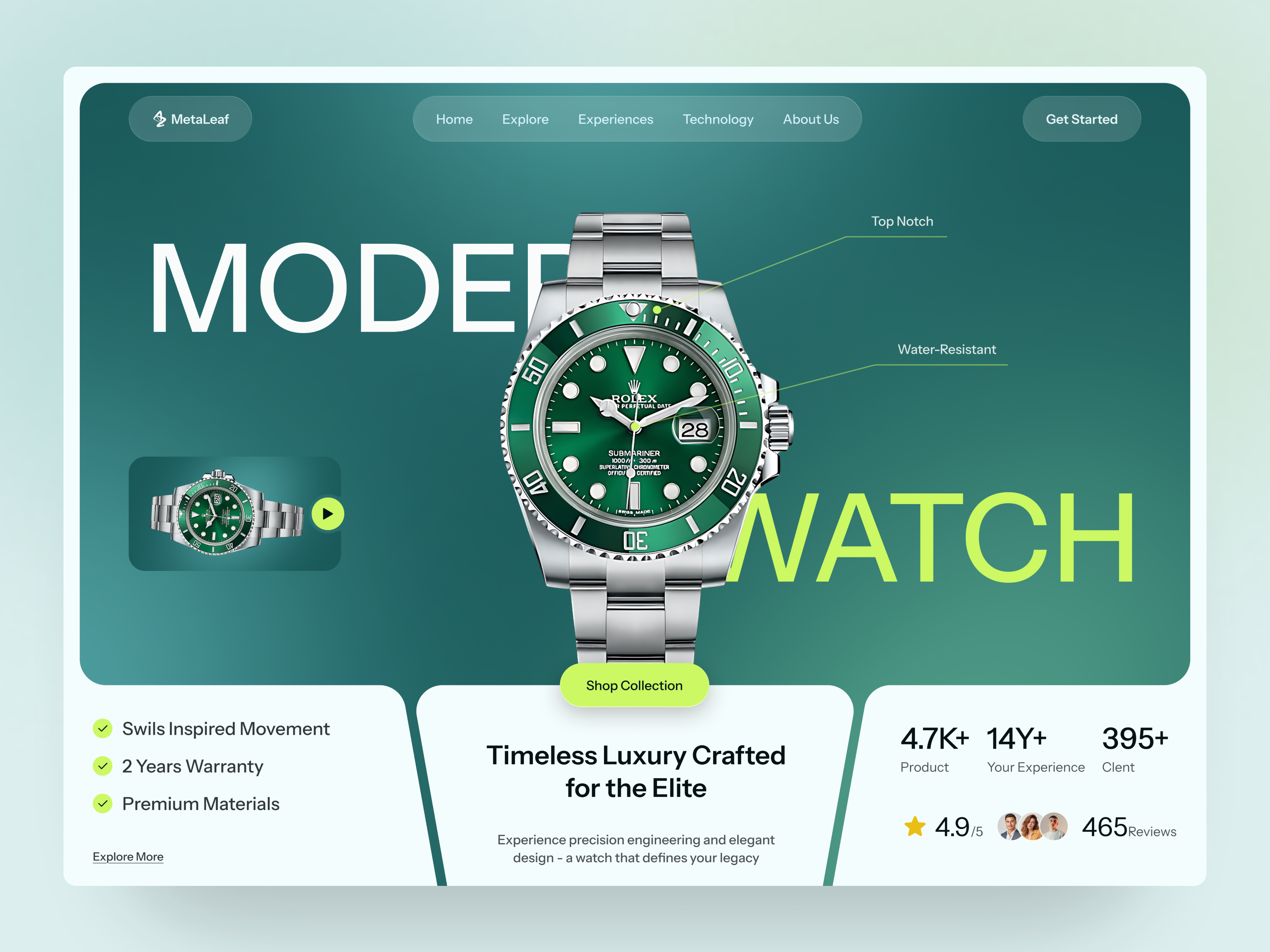 Luxury Smart Watch Landing Page Design ecommerce ecommerce design landing page luxury luxury design luxury watch ui mobile ui product design product ui smart watch smart watch landing page smart watch website ui trends uiux ux design watch store web design web ui website