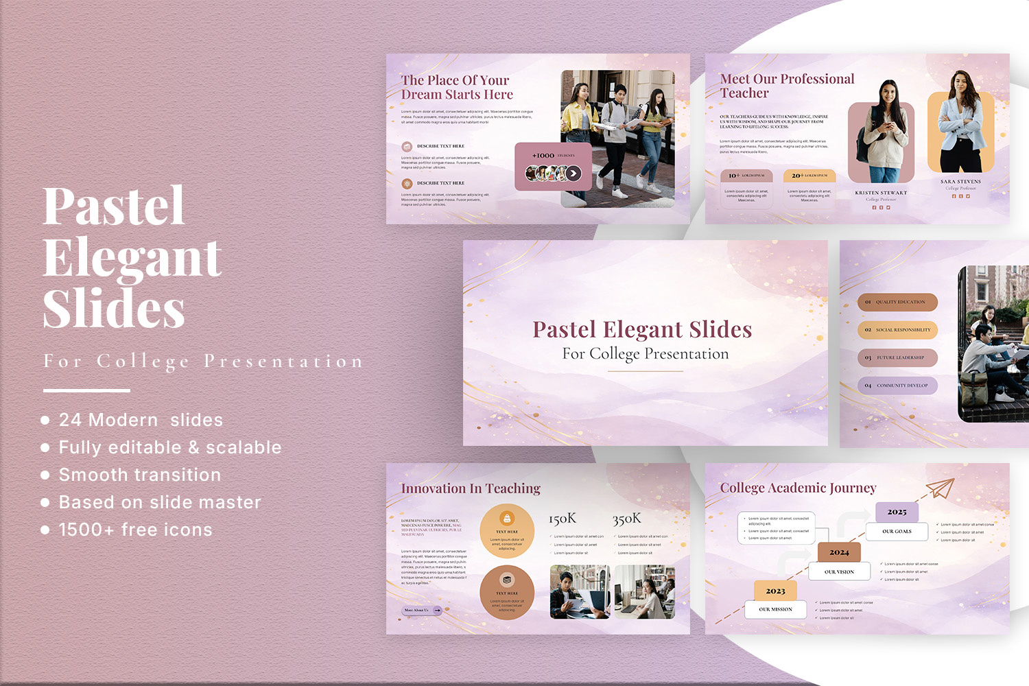 Pastel Elegant Slides for College Presentation academic clean college creative design education elegant layout modern pastel pastel tones presentation project school simple slides soft style template visual