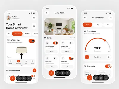 Smart Home App UI Design — IoT Device Control Dashboard ai assistant app design automation system climate control device manager home assistant home monitoring home system ios iot controller iot dashboard mobile mobile app mobile app design product design smart control smart device control smart home app smart thermostat uiux