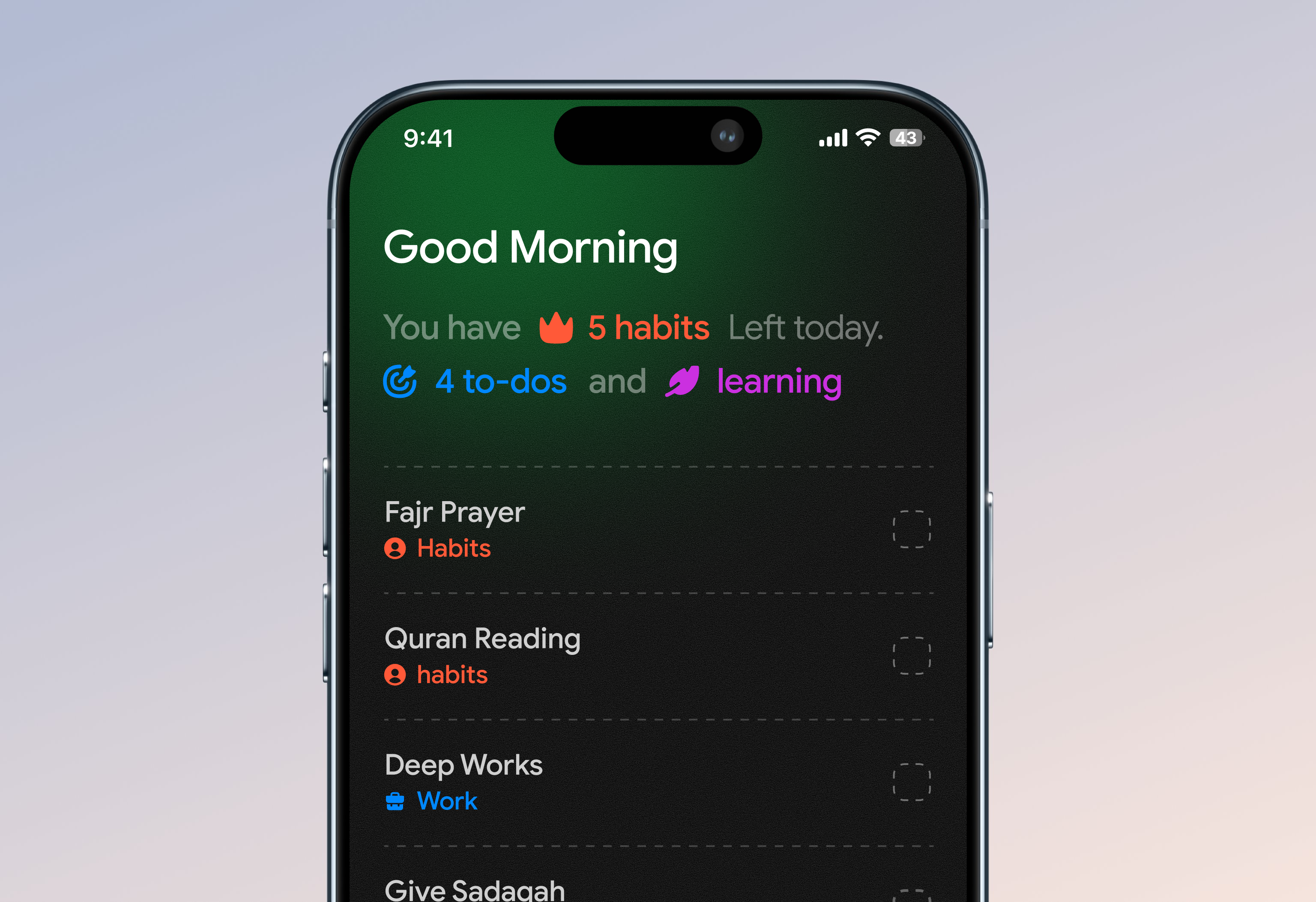 Habit-building app dark dark app design dark interface design habit app habit building app interface design ios app design minimal mobile design product design productivity app design task app design task sync app design to do app design ui ux visual design