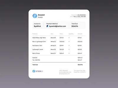 Invoice - Made with SnowUI dashboard ui kit