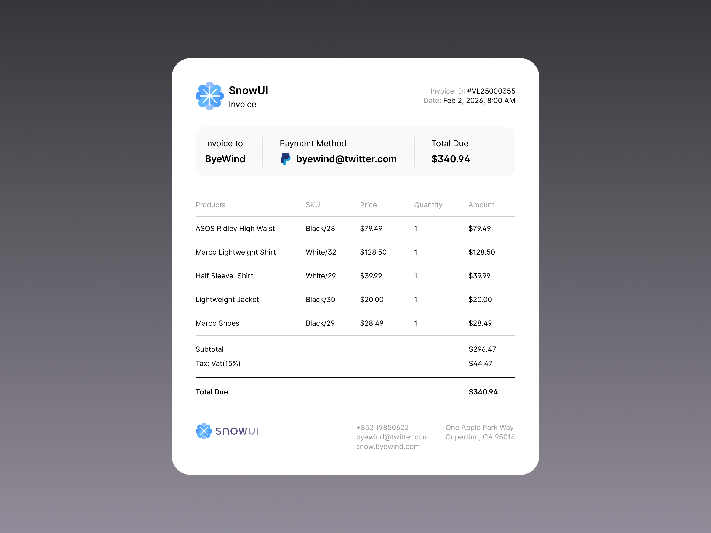 Invoice - Made with SnowUI