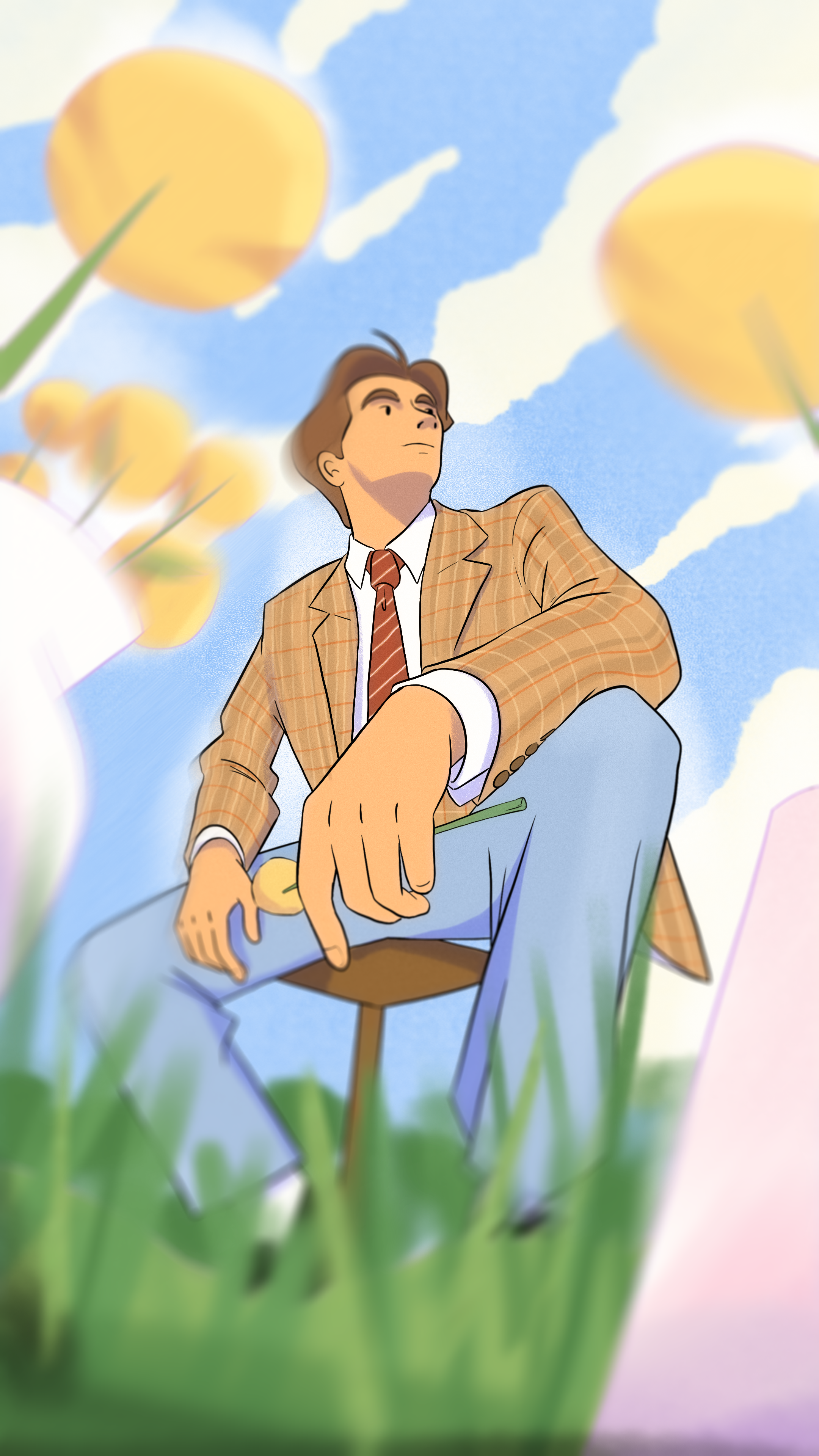 Suit and flowers colour design drawing fashion illustration paris style