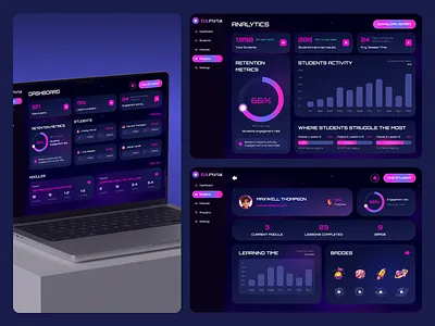 Educational Platform Dashboard Design analytics charts dark dashboard educational edutech futuristic gradient graphs innovative pink playful purple space students ui ux
