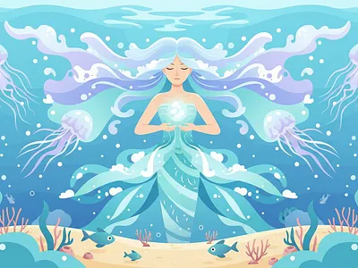 Serene Sea Goddess: Vector Illustration aquatic environment fantasy goddess illustration mermaid mystical ocean sea serene web