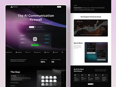 ClearGate - AI Firewall Landing Page ai artificial intelligence black clean dark design firewall landing page minimal modern responsive saas template ui ux website