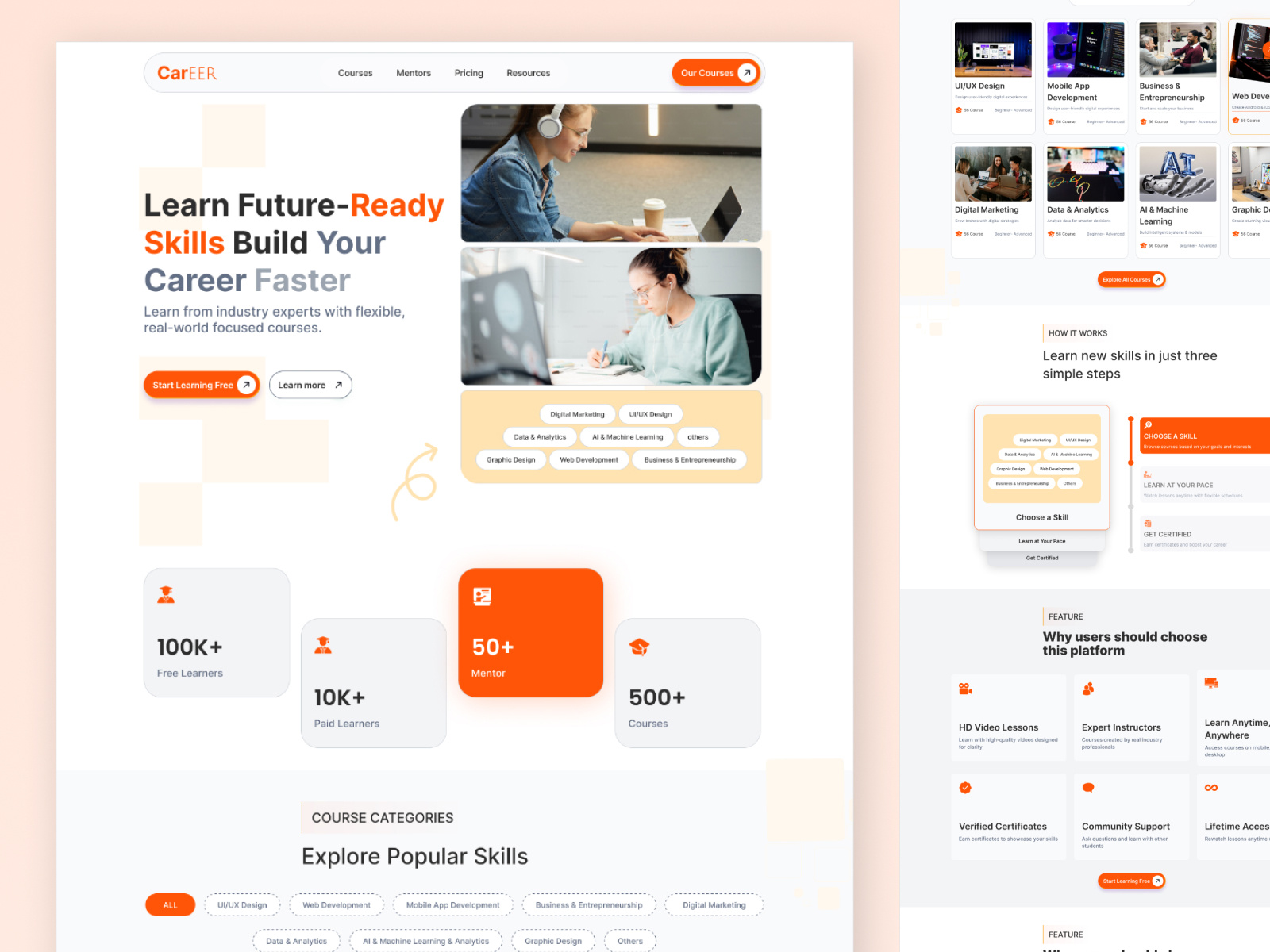 Modern Online Learning Platform Landing Page | EdTech Website UI edtech design education website elearning platform figma design learning management system lms dashboard mentor platform online course website saas skill learning app training platform ui