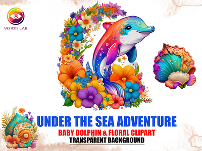 Under The Sea Adventure clipart colorfull dolphin ocean sea watercolor