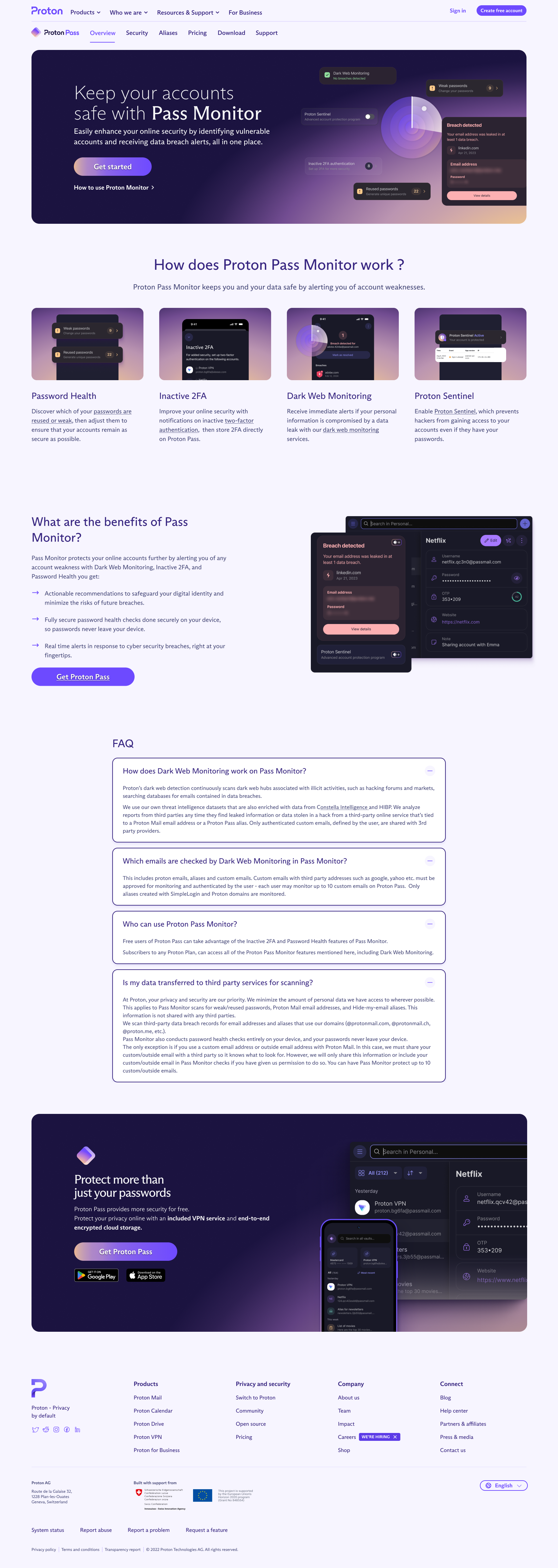 Proton Pass Landing page landing page privacy ui web