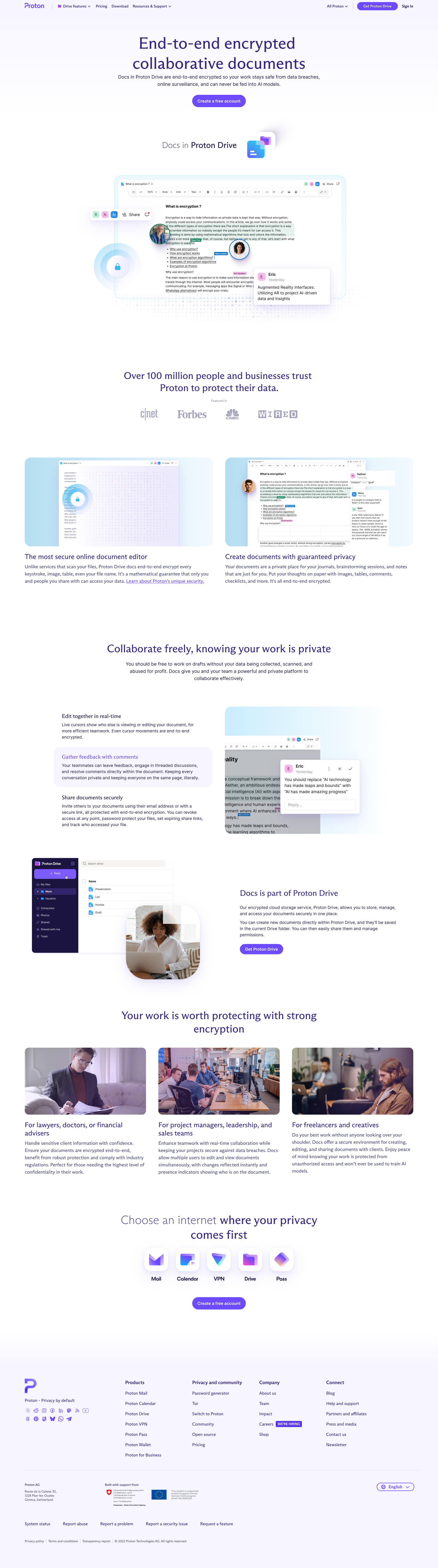 Proton Docs Landing page landing page privacy ui web