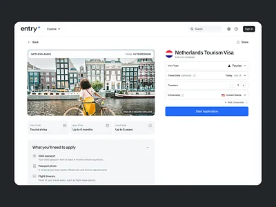 Entry: Details Page design details landing page travel ui ux visa website