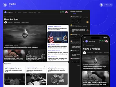 Crypsters: News & Articles Page Design article cards crypsters crypto design feed interface news newsfeed platform read ui ui ux ux web website