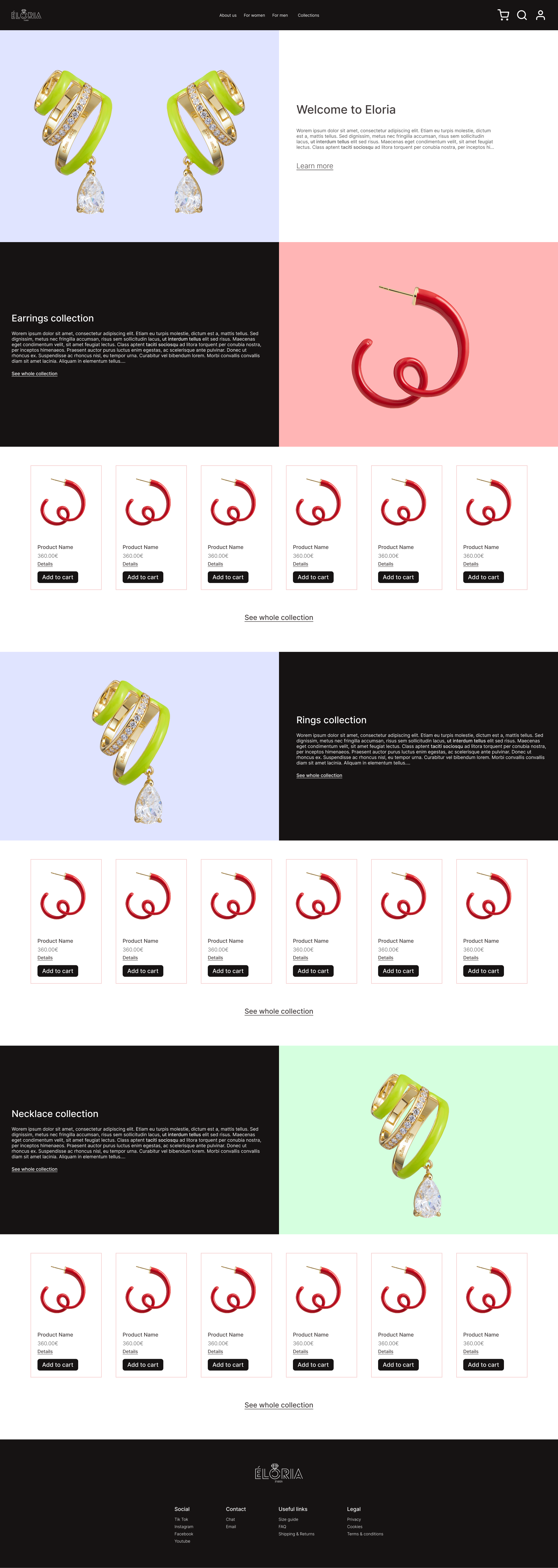 Jewelry brand website e commerce jewelry landing page shopify ui web