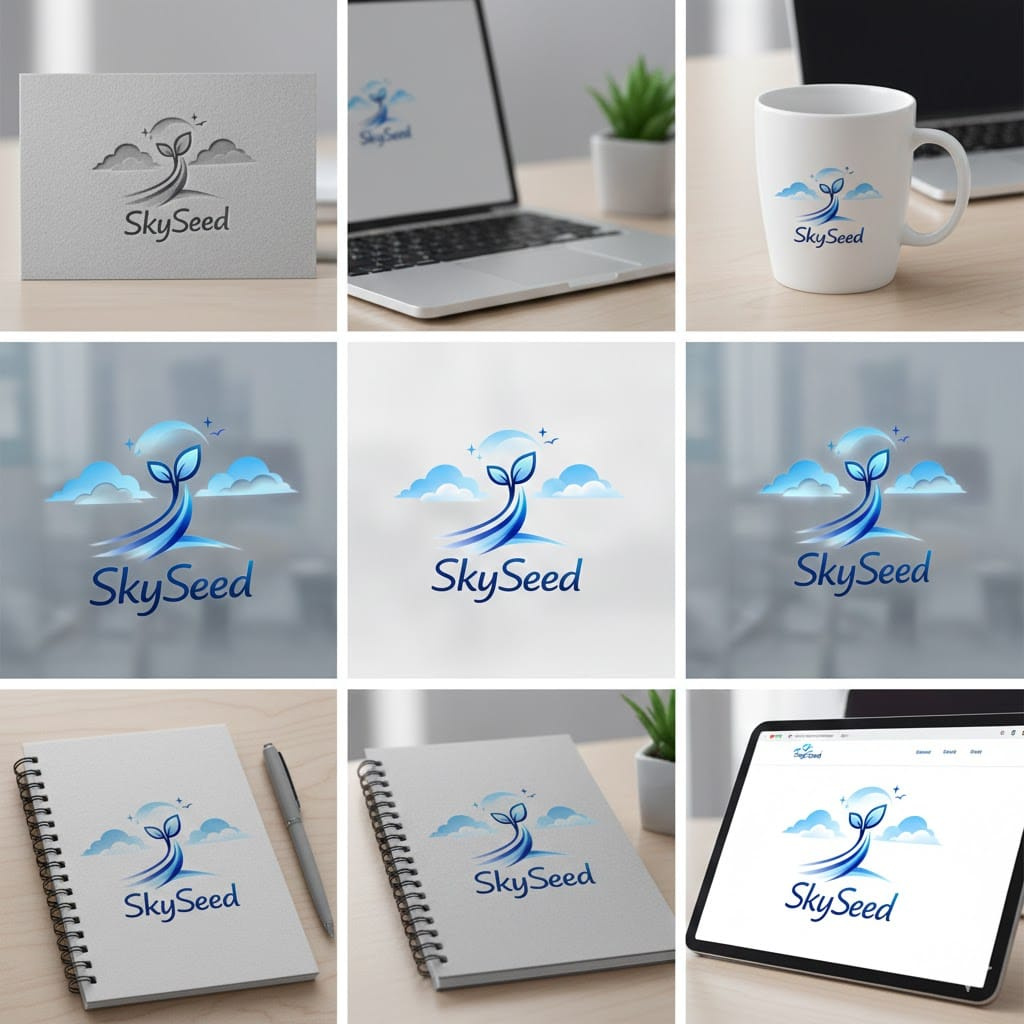 Premium Modern Logo Design with Mockups – SkySeed agriculture logo brand identity branding design business branding service business logo corporate logo creative logo custom logo design eco brand logo graphic design service green logo design local business logo logo design logo with mockup minimalist logo modern logo premium logo professional logo startup branding unique logo design