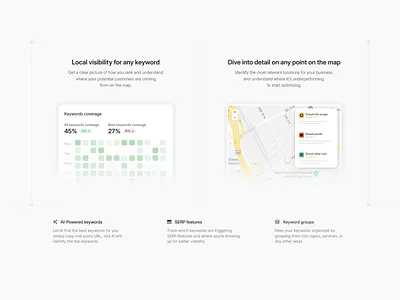 Local visibility bento cards analytics bento card card card design chart landing page landing page design map