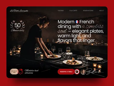 Modern Restaurant Website UI Design book a table booking editorial figma home page hospitality interface landing pge modern ui product design restaurant restaurant website startup design typography ui design ui ux web design web ui website
