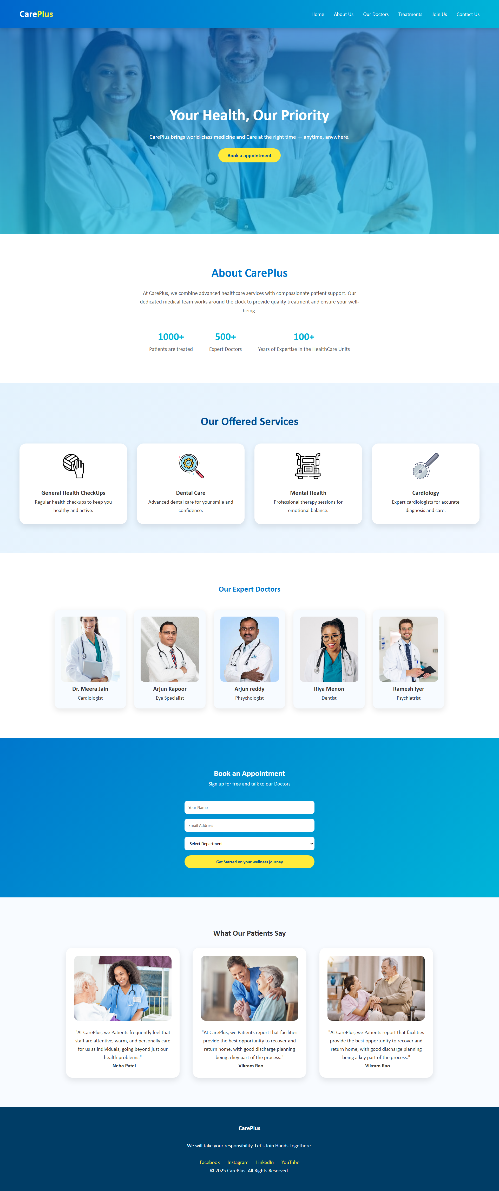 CarePlus Healthcare Website UI Design Landing Page advertisement branding design graphic design illustration logo typography ui ux vector