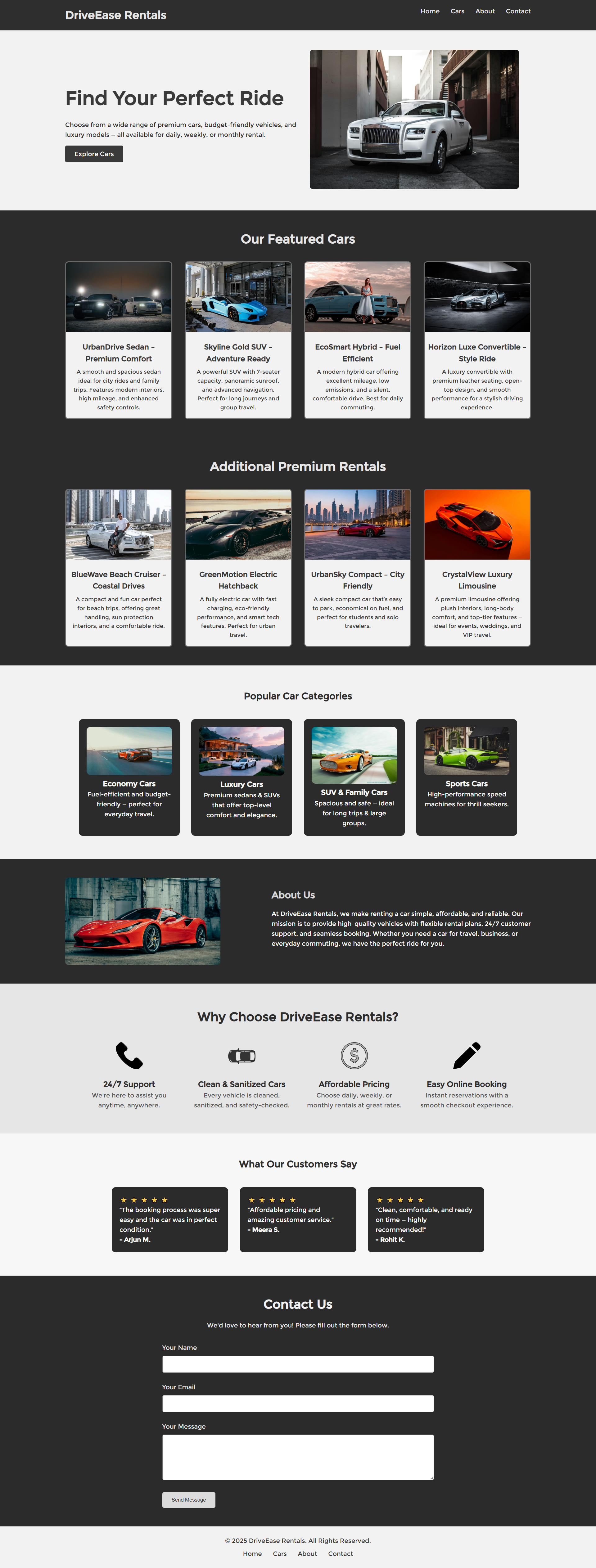 DriveEase Rentals Website UI Design Landing Page advertisement branding design graphic design illustration logo typography ui ux vector