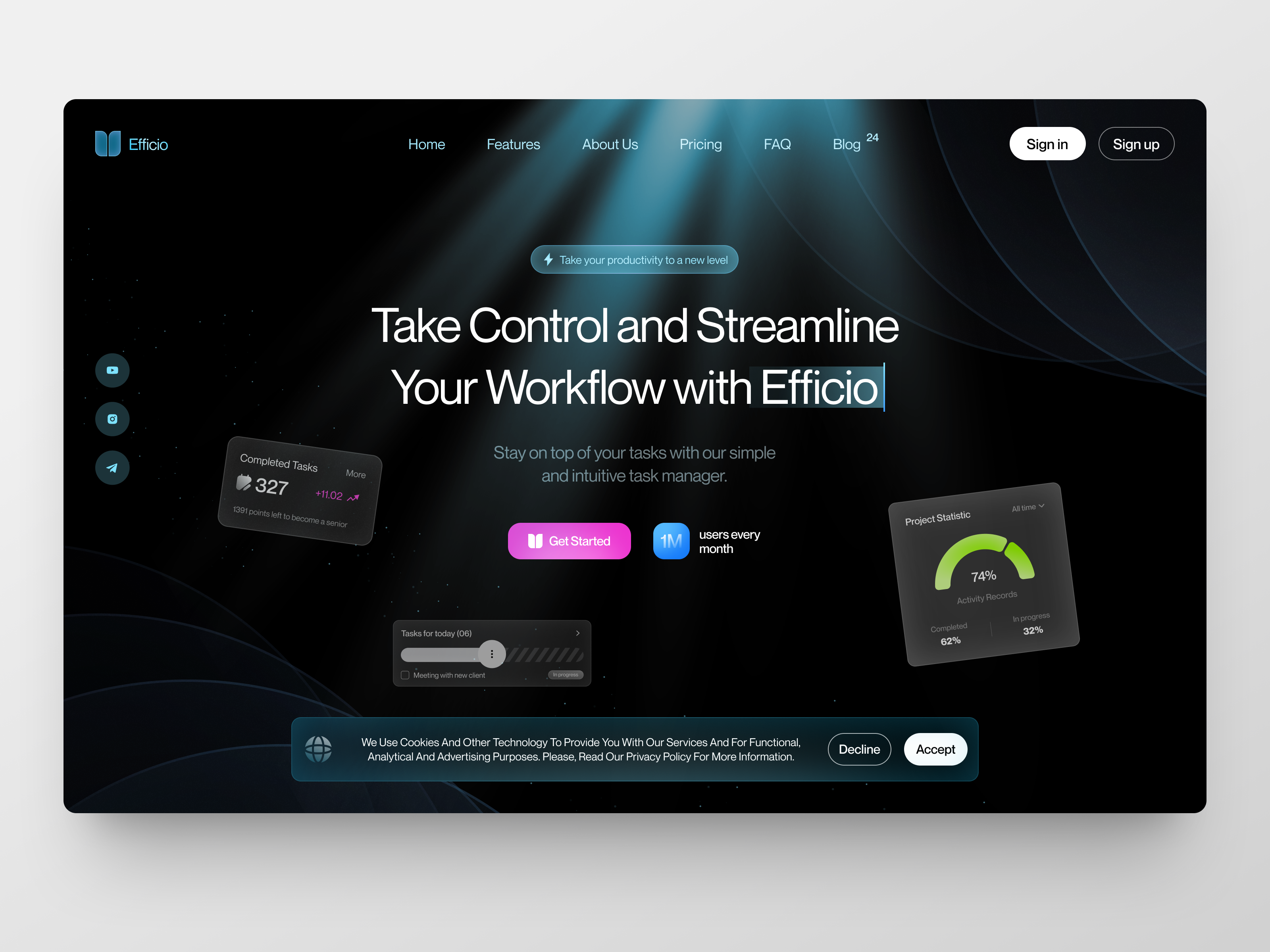 Efficio – Smart Workflow Management Platform minimal modern saas smart task management uiux web website workflow