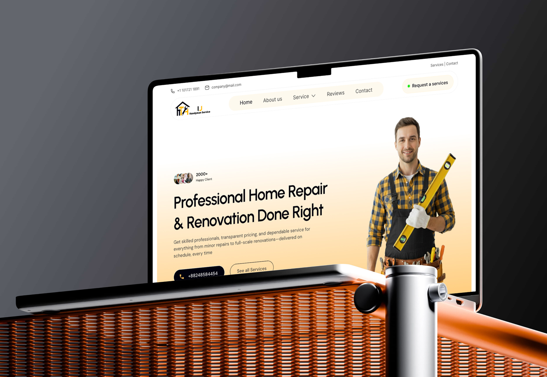Handyman Service Website — UI/UX Design animation clean ui design figma design handyman home services interface design landing page modern website service platform service website ui uxui web design website design