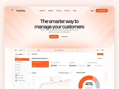 Trackline - CRM Landing Page Design business software crm customer management dribbble landing page lead tracking saas web web design website design