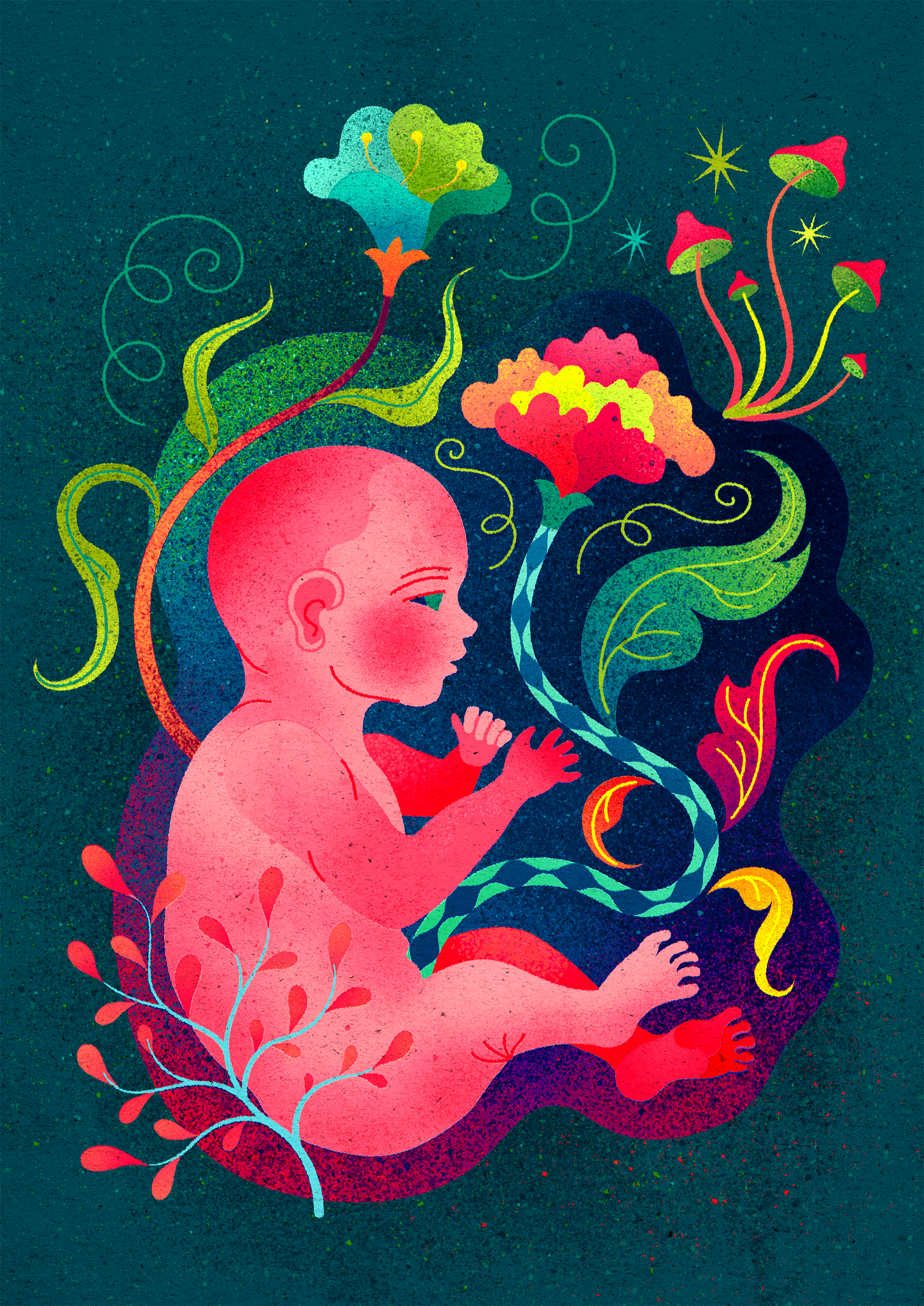 A new Genesis - Bloom Before Birth abstract adobe illustrator baby birth bloom design embryo fetus flowers geometric human illustration life nature pregnancy roots vector whimsical womb