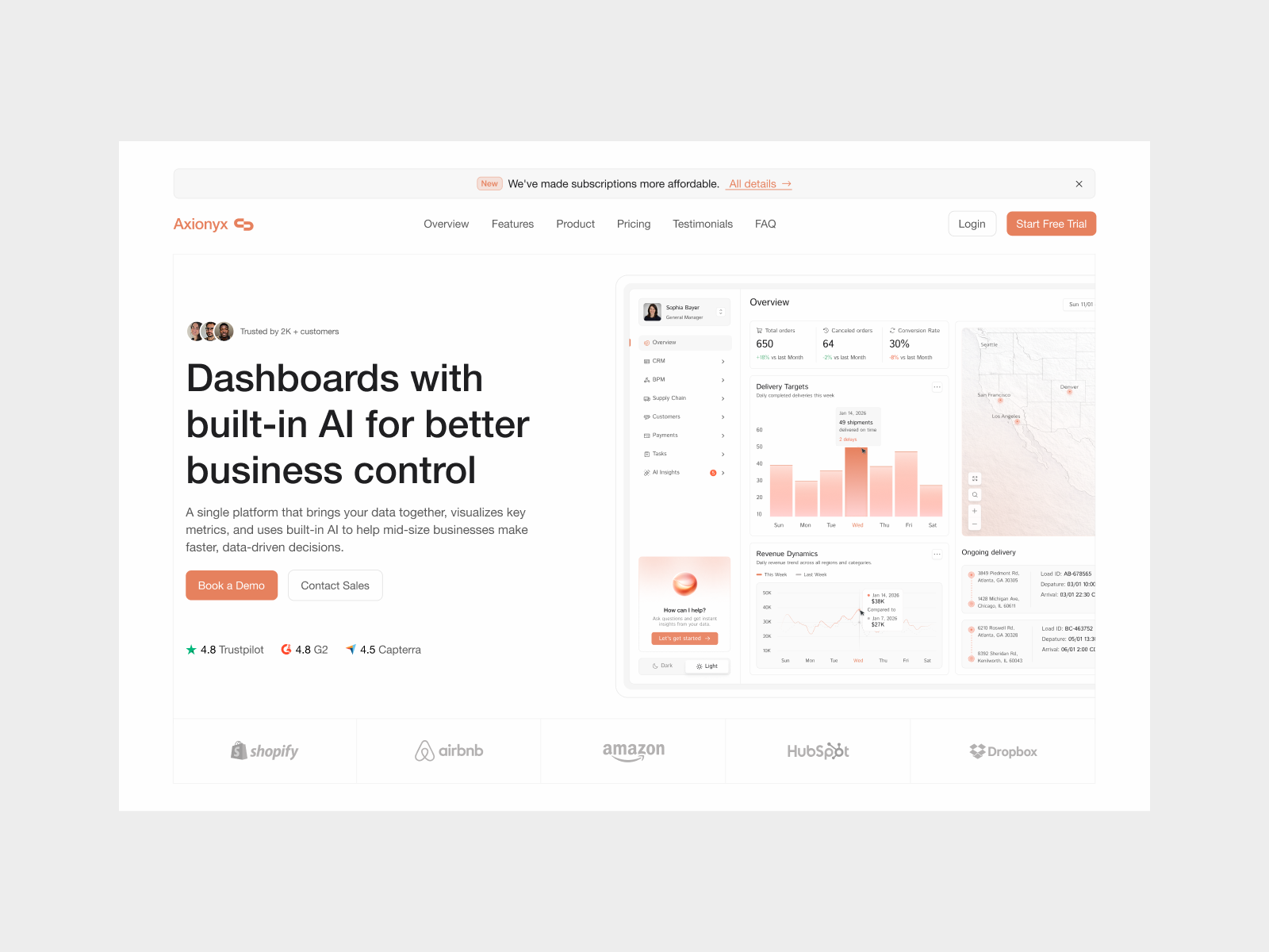 AI Business Dashboard Landing Page ai analytics dashboard automation business automation dashboard desktop homepage landing product design ui design ux design visual visual design web web design website