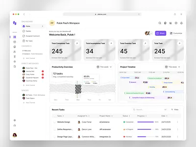 Planso – Project Management Dashboard UI | SaaS Web UX Design clean dashboard dashboard ui management productivity dashboard project project management saas saas product design startup dashboard task task management trending ui design uiux web app website