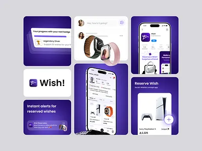 Bento Presentation - Whislist & Social Concept Mobile App app store bento component design figma graphic design mobile design photoshop preview screenshots ui