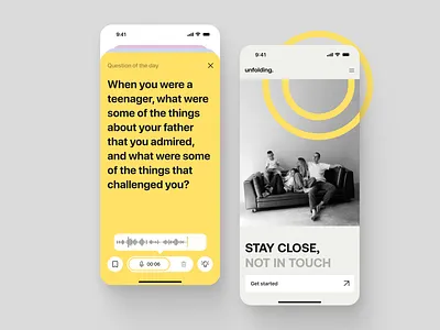 Unfolding: Interactive Storytelling | UI/UX design app design colors design agency graphic design ios design mobile app design modern design redesign story ui ux voice chat welcome screen yellow
