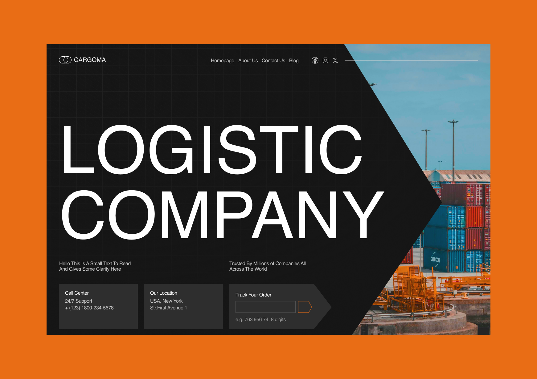 Cargoma - Logistic Landing Page bold cargo dark editorial figma hero landingpage logistic photography swiss ui webdesign