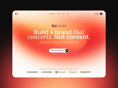 Conversion-driven brand landing page | UI/UX design agency branding cta design agency graphic design header landing page design marketing orange redesign title uiux website welcome