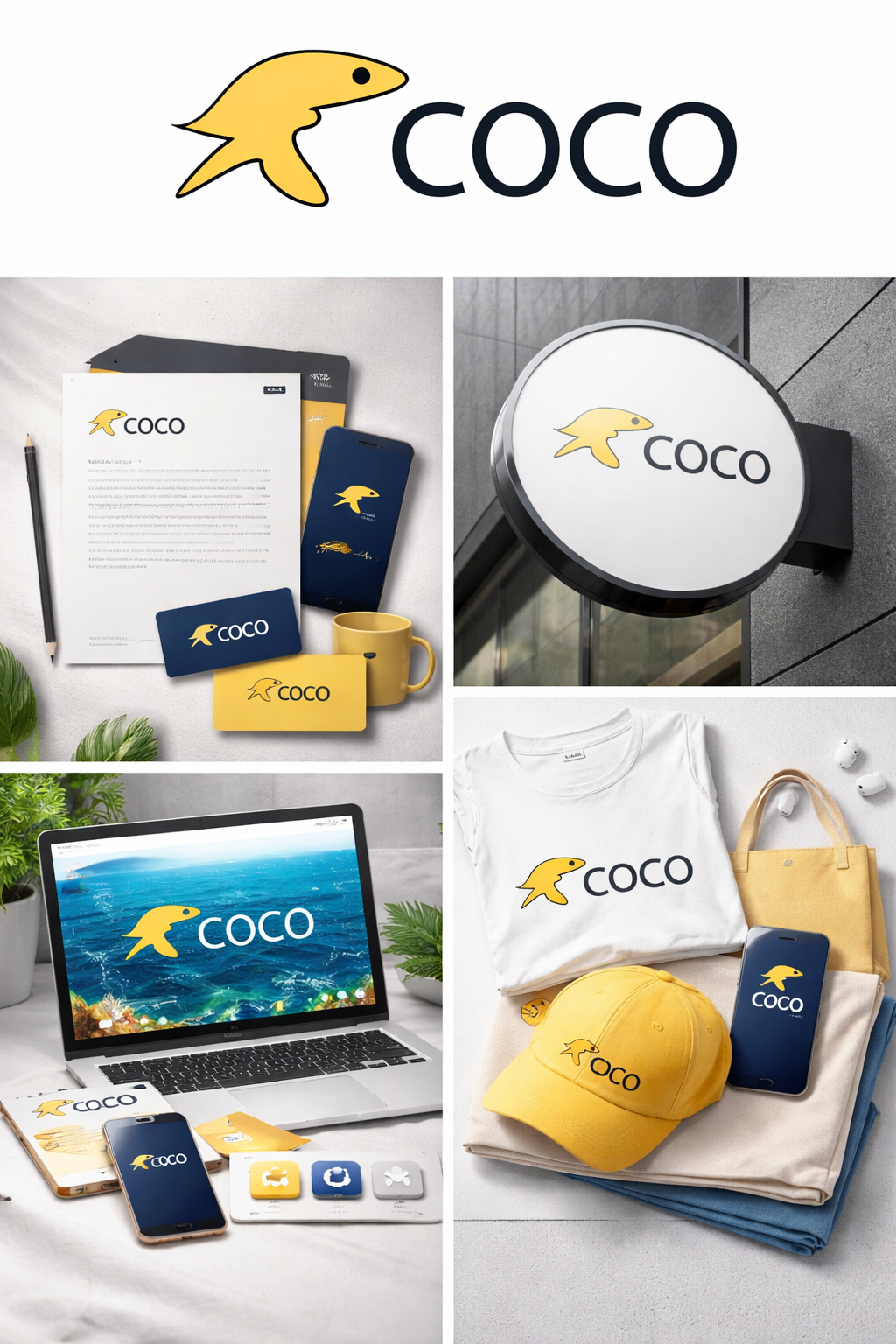 COCO - Brand Identity Design | Modern Minimal Fish Logo brand identity brand identity design brand presentation clean branding clean typography corporate branding creative logo fish logo fish logo design graphic design portfolio logo design logo mockup mfdesignzone minimal logo modern branding modern logo design professional logo startup branding startup logo visual identity