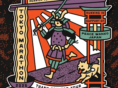 derrick vs. tokyo charity chopsticks dog fundraiser gate japan japanese marathon merch noodle ramen road run samurai shiba shirt sun swag sword tokyo