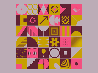 Neo geo pattern abstract brutalism colorful design elements geometric geometrical grey illustration leo alexandre minimal modern mosaic neo geo pattern pink shapes symbols tiles vector