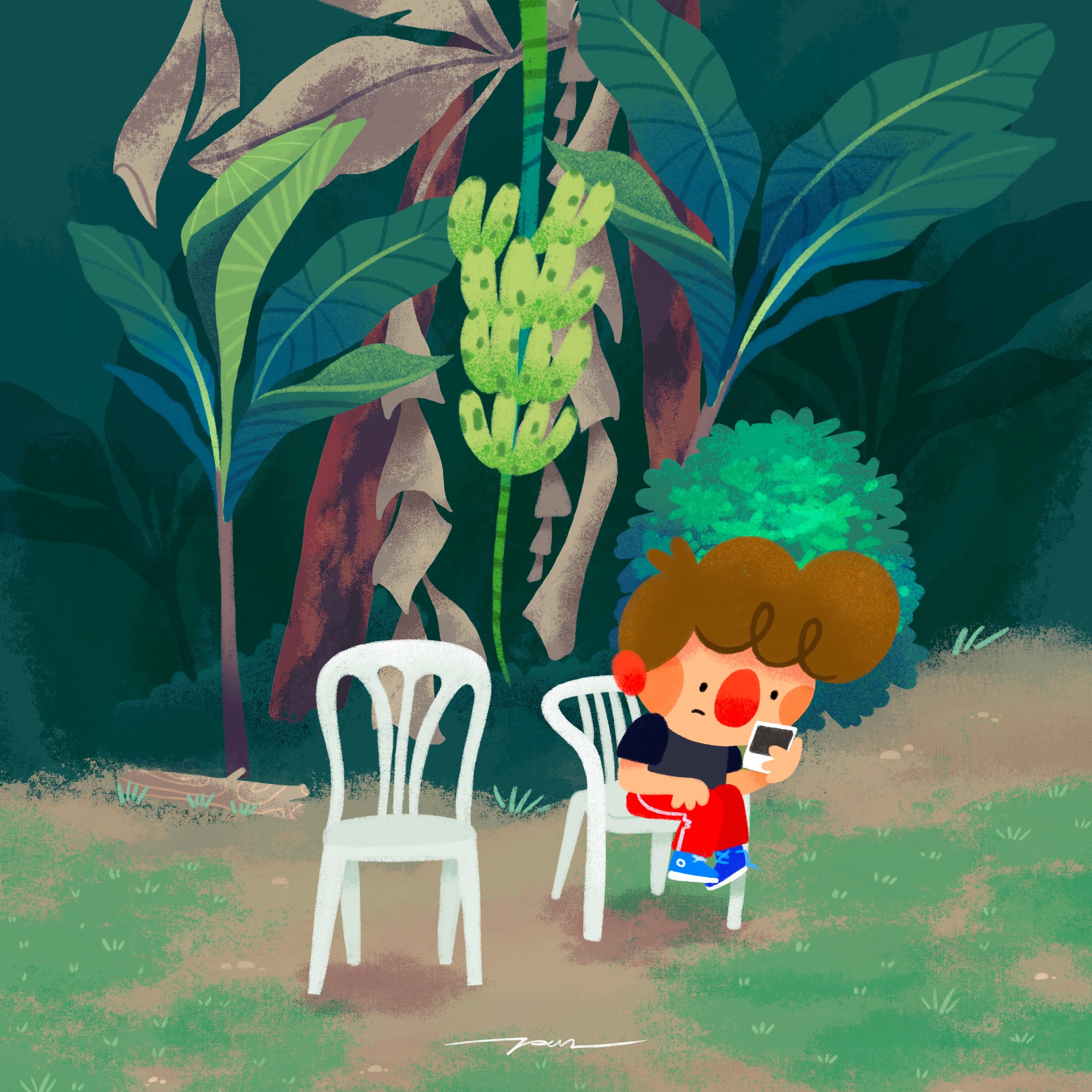 Debí tirar menos fotos bad banana bunny cartoon chairs character color cute debí design fotos halftime illustration palm puerto rico reguetón show superbowl tirar tree