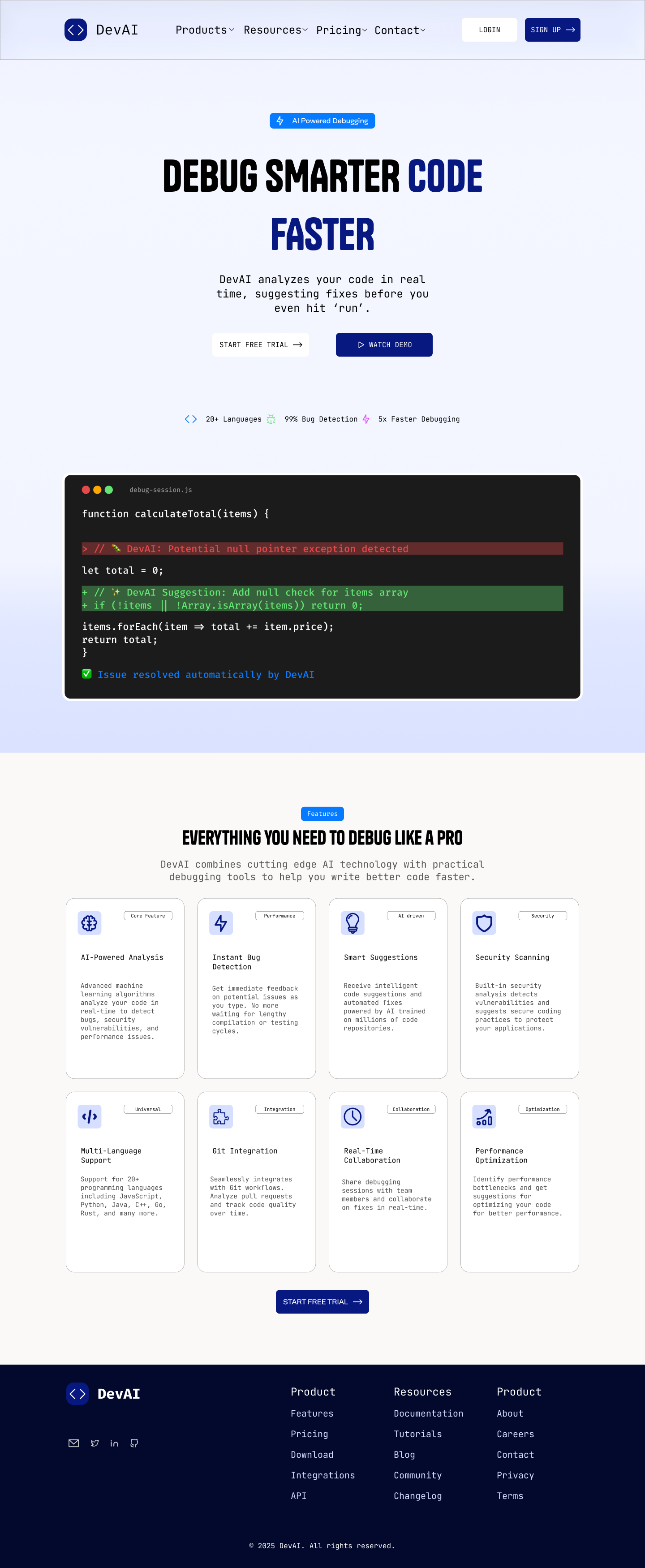 DevAI concept AI SaaS Landing page