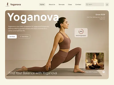 Yoganova Landing Page UI app interface branding ui calm app inspired daily yoga design design service desktop figma design landing page layout lifestyle mental health responsive ui ui design ux web design website wellness app yoga app