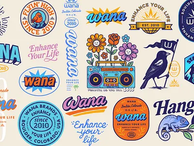 Wana Edibles Graphics Kit branding cannabis edibles graphic design graphics graphics kit hat hat design illustrations lettering patch patch design sticker sticker design tshirt design weed