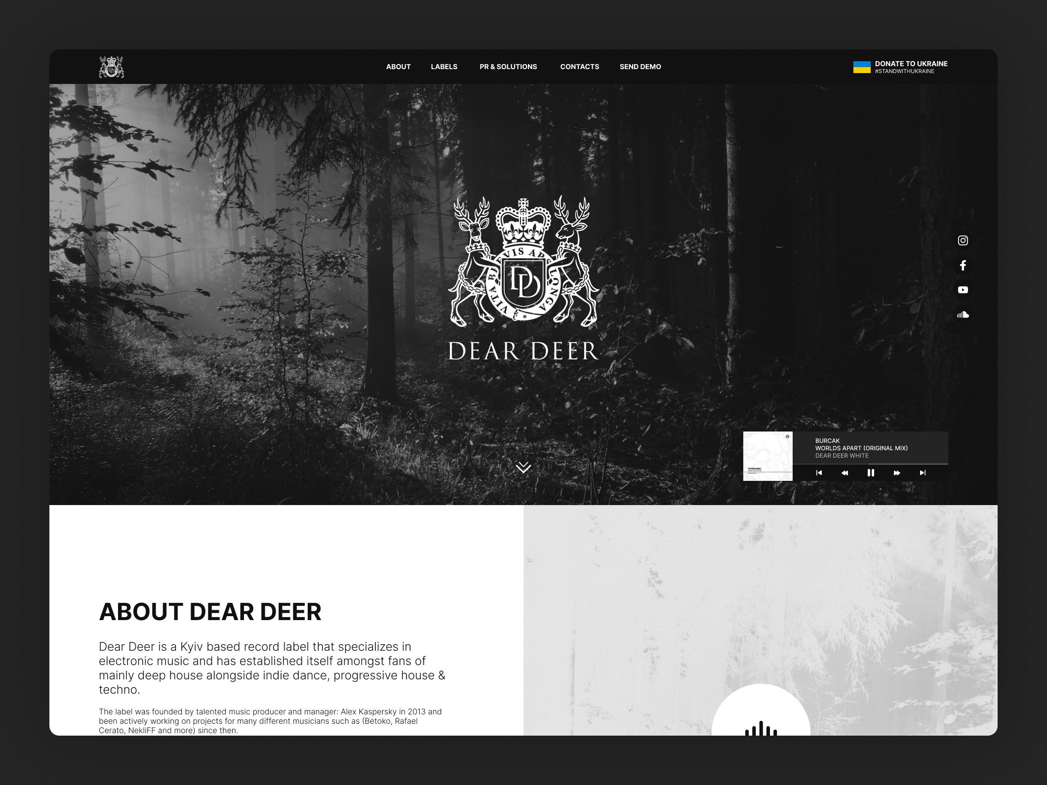 Dear Deer Records - Landing Page Design black and white graphic design landing page minimalistic