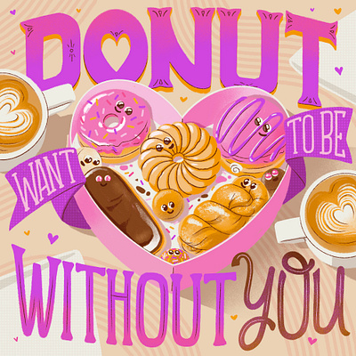 Punny Donut Valentine's Illustration art digital art food graphic design illustration illustrator procreate typography valentines day
