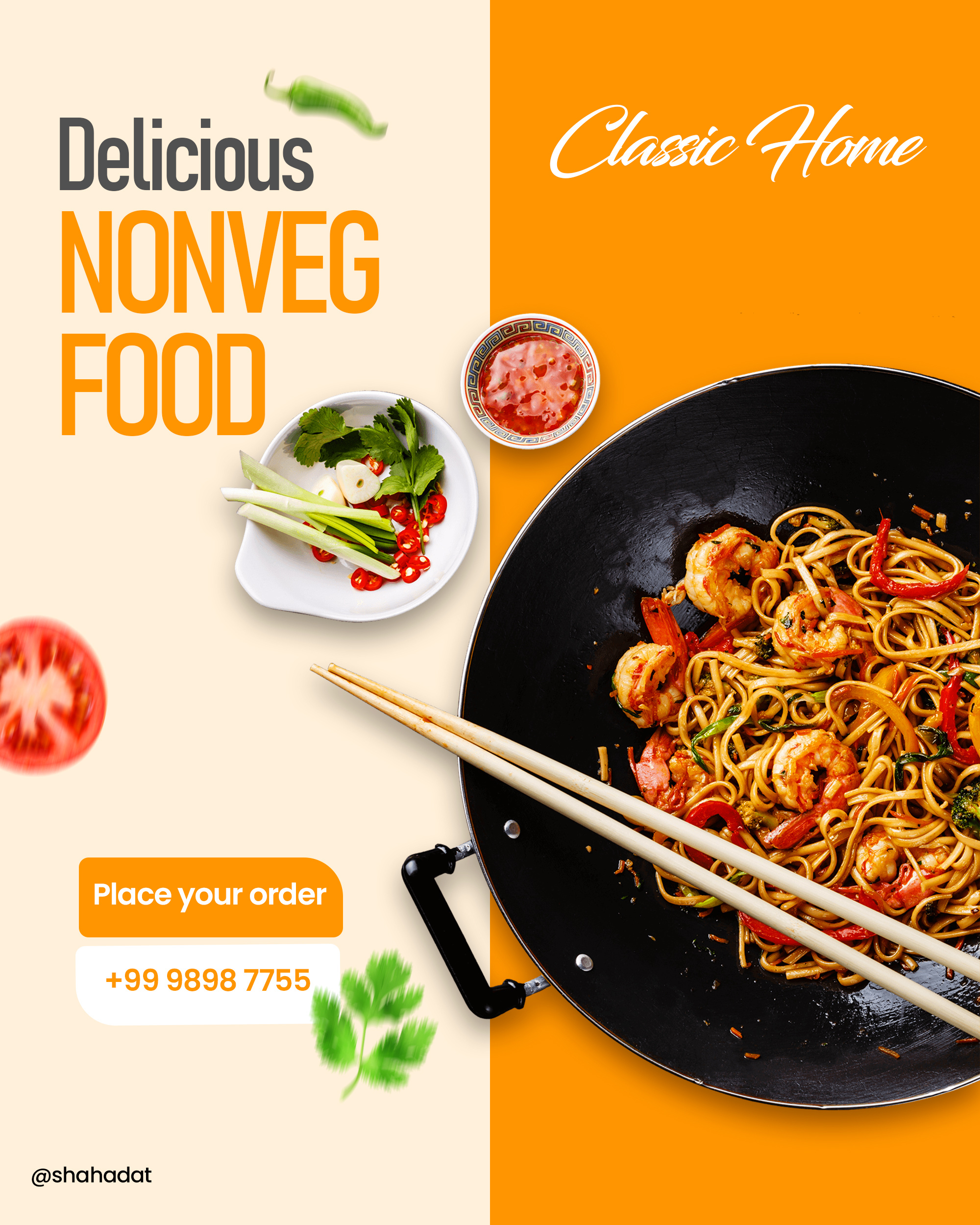 Spicy Seafood Vibes: Food Social Media Poster animation branding clean design design food design foodad fooddesign graphic design menudesign moderndesign nonvegfood noodles poster design promotiondesign restaurant restaurantposter seafood social media post socialmediapost typography