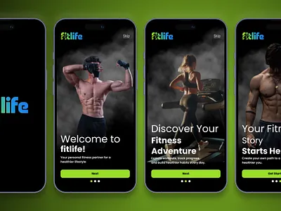 FitLife – Fitness App Onboarding Screens application design landing screen mobile app product ui user interface