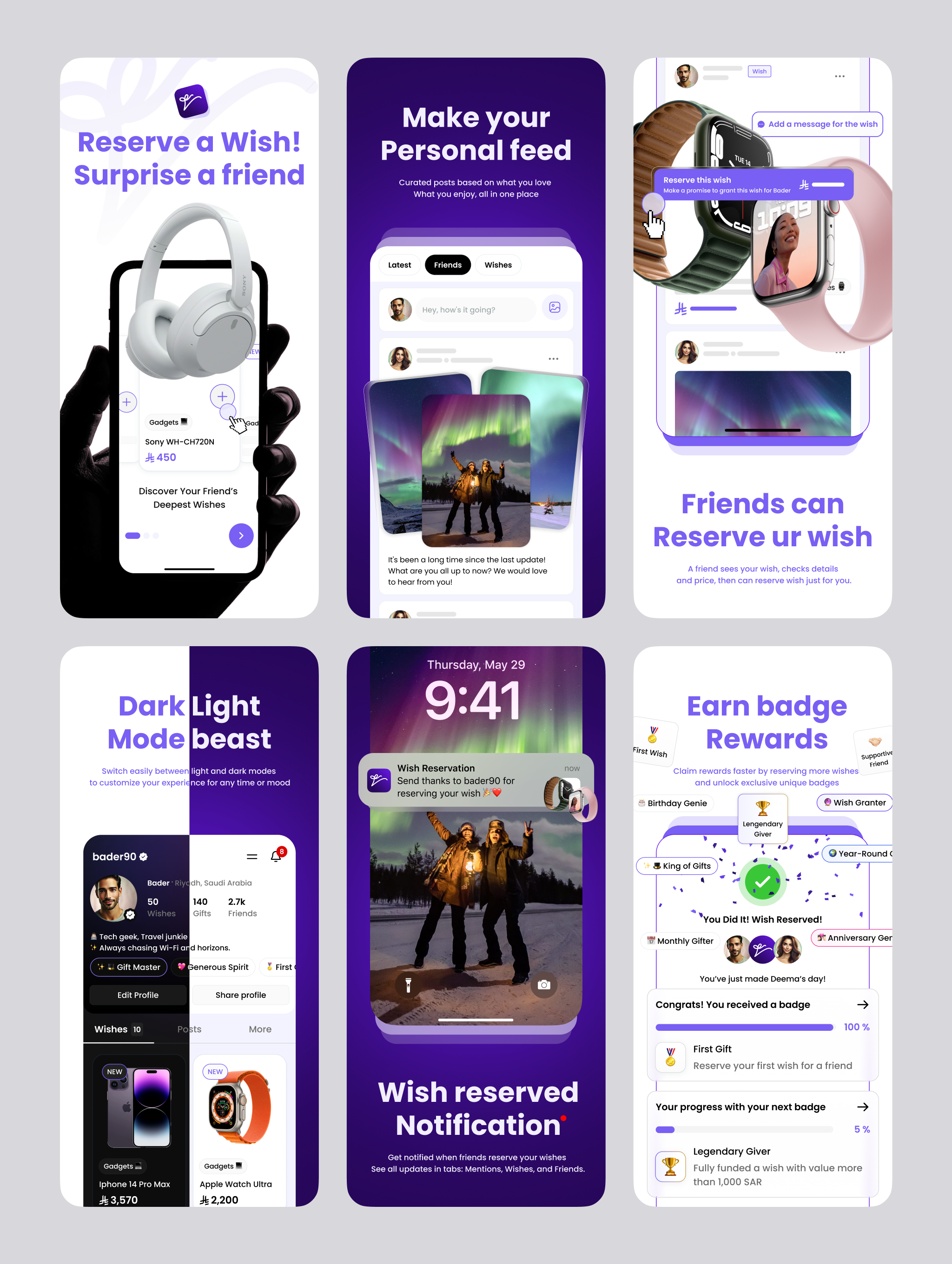 Preview Screenshots - Wishlist & Social Mobile App Design app store bento design figma graphic design mobile design preview screenshots screenshots social app ui wishlist app
