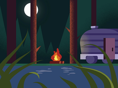 Campfire by the River after effects animation camper campfire design forest graphic design illustration moon motion graphics night shooting star simple star vector