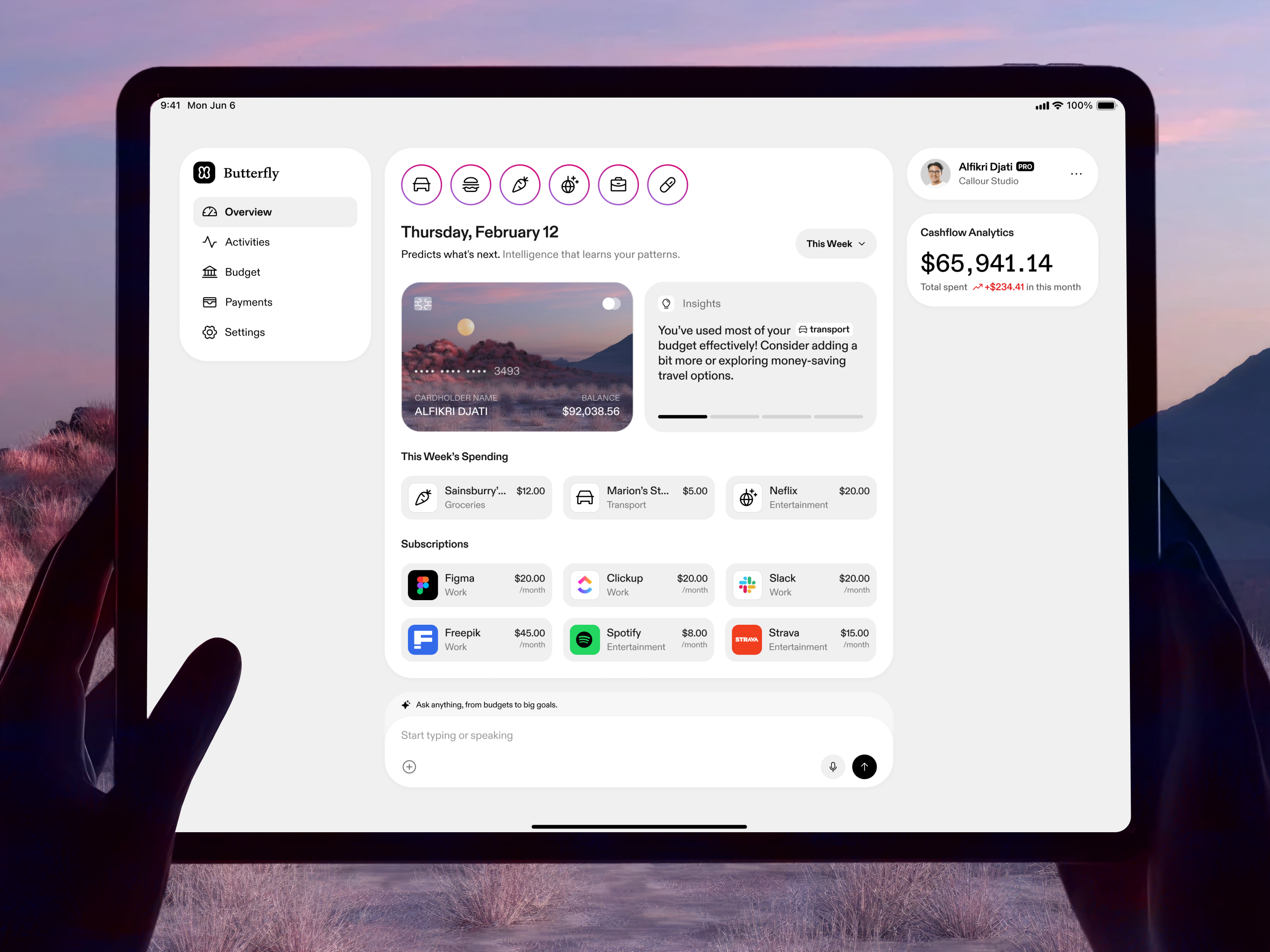 Personal Finance Dashboard ai finance ai product analytics ui banking app callour cashflow analytics clean interface dashboard data visualization finance finance managements finance widget financial analytics fintech product payments product design saas smart finance subscription ui