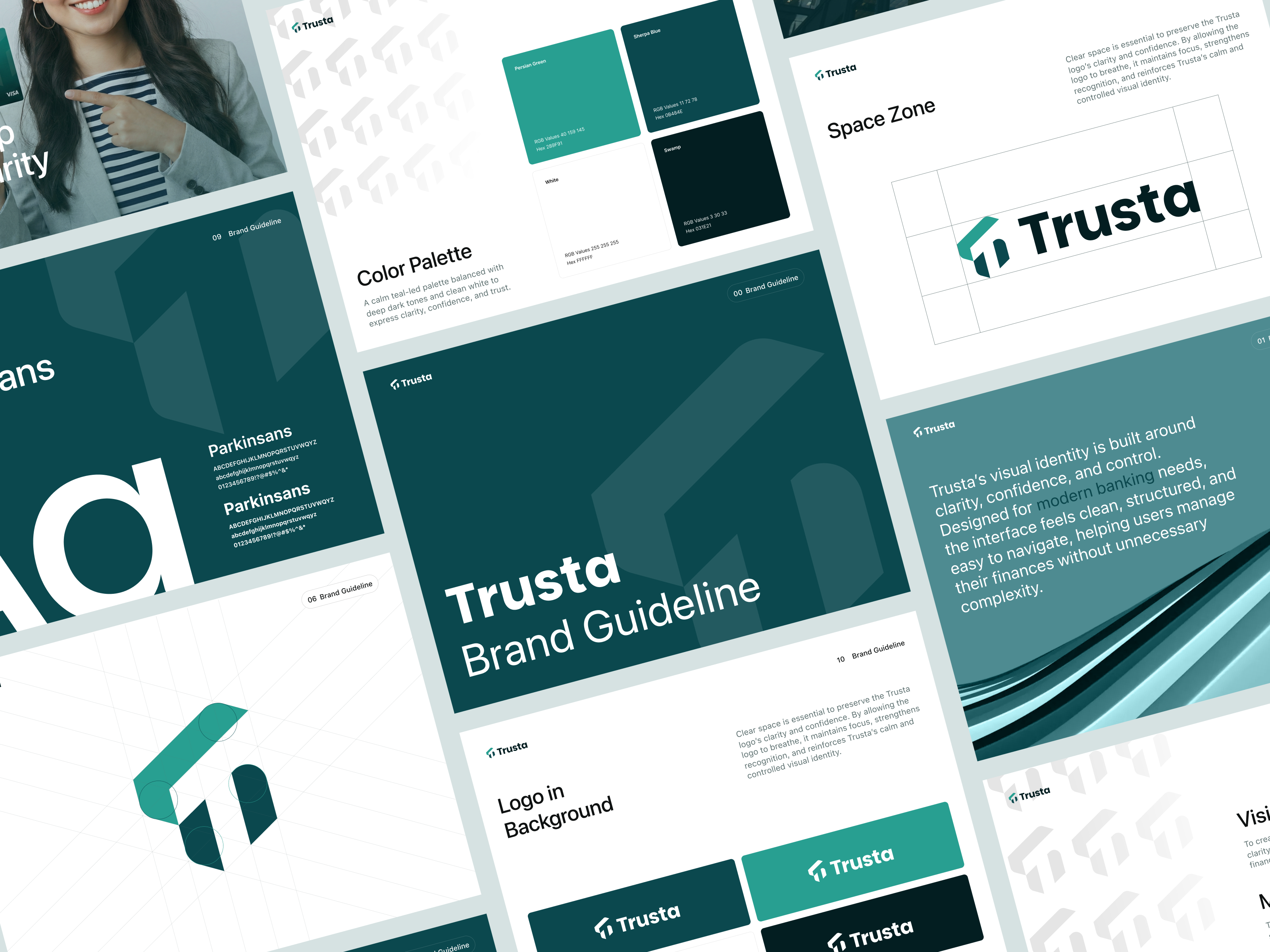 Trusta - Brand Identity & Visual Language 🎨✨ banking brand branding clean design design system fintech green guidelines identity illustration logo modern orely style guide ui ux visual