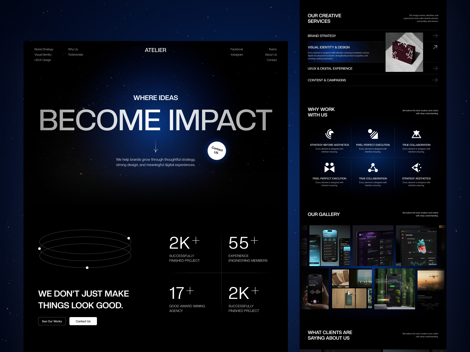 ATELIER - Creative Agency Landing Page agency bold branding clean creative agency darkui digital agency landing page landingpagedesign modern ui studio design ui uidesign uxdesign web design website website inspiration